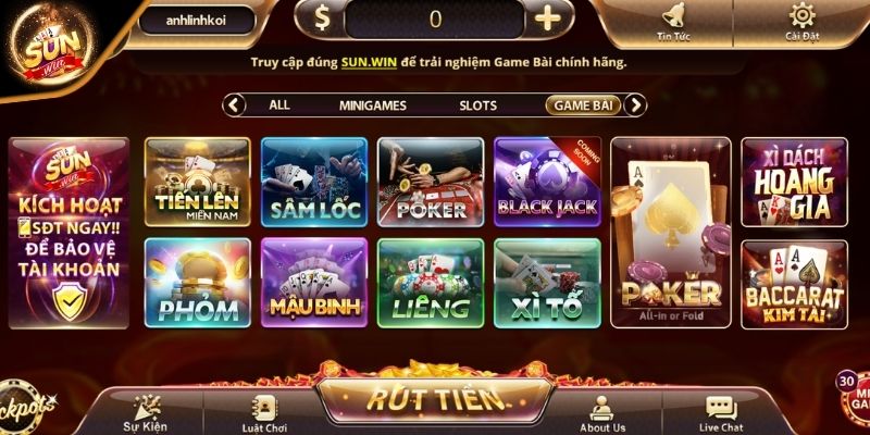 Khám phá sảnh Game Bài SUNWIN