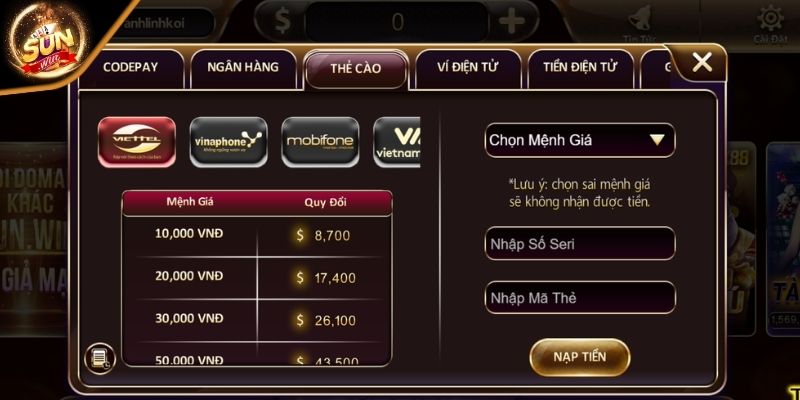 Hướng dẫn nạp tiền thẻ cào